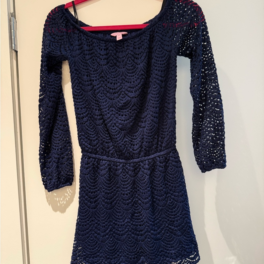 LILLY PULITZER WOMEN'S SIZE Xxs LANA SKORT ROMPER TRUE NAVY SCALLOPED SHELL